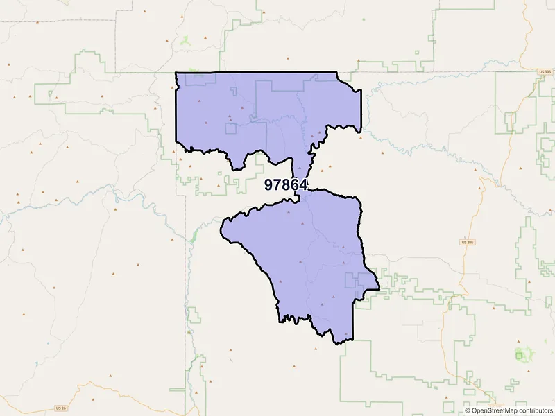 Map of Monument, Oregon and ZIP codes