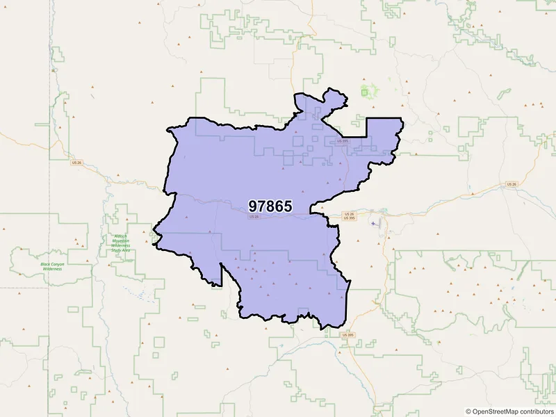 Map of Mount Vernon, Oregon and ZIP codes