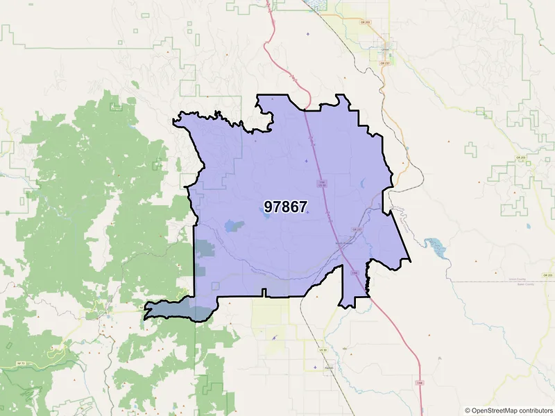 Map of North Powder, Oregon and ZIP codes