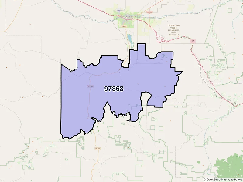 Map of Pilot Rock, Oregon and ZIP codes
