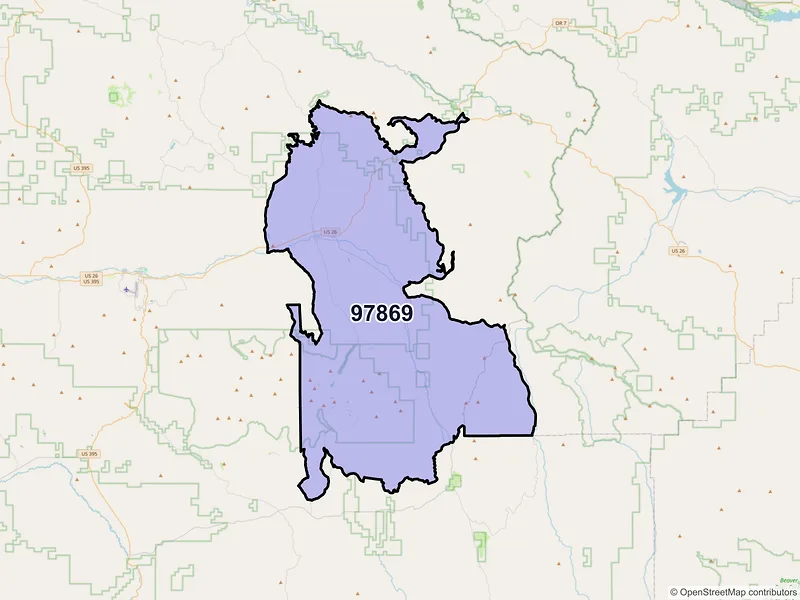 Map of Prairie City, Oregon and ZIP codes