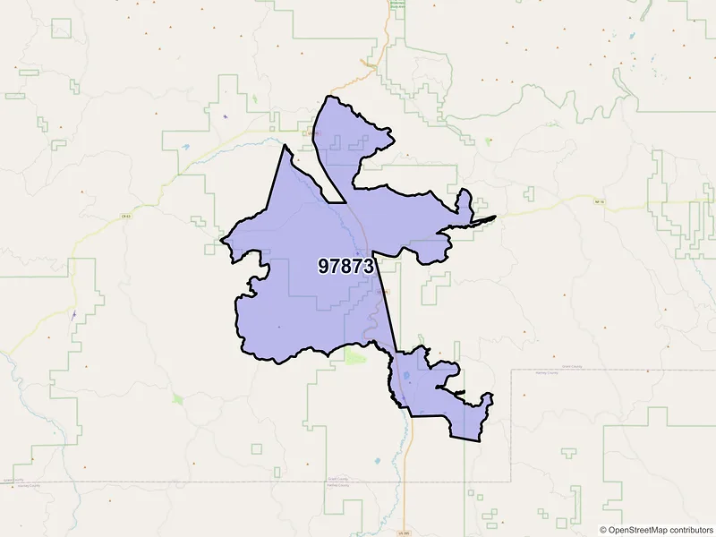 Map of Seneca, Oregon and ZIP codes