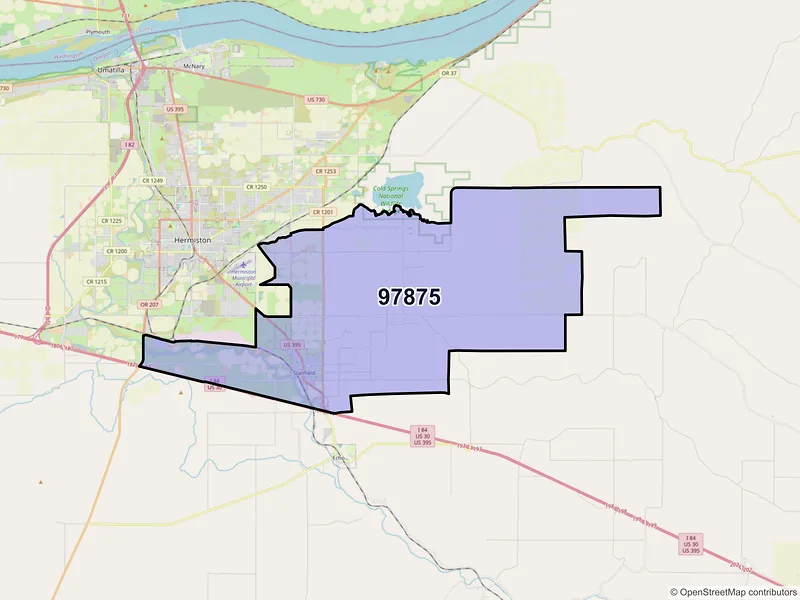 Map of Stanfield, Oregon and ZIP codes