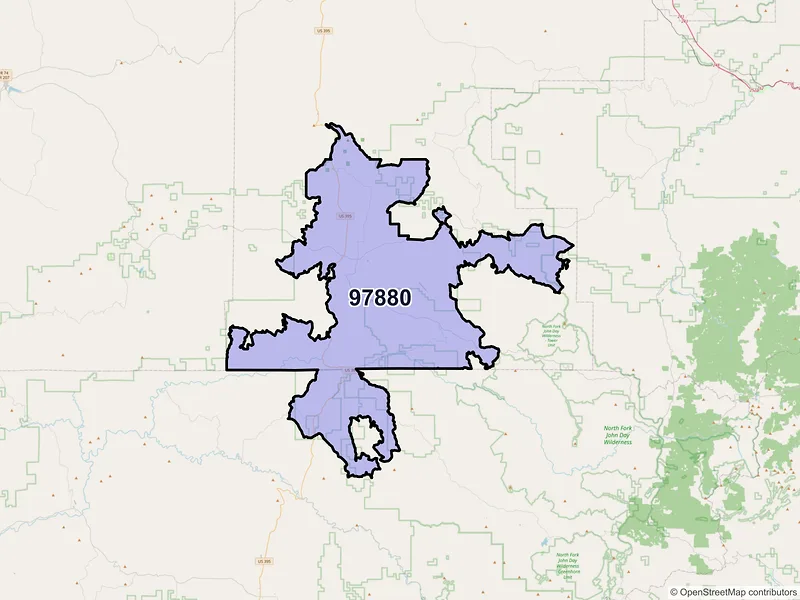 Map of Ukiah, Oregon and ZIP codes