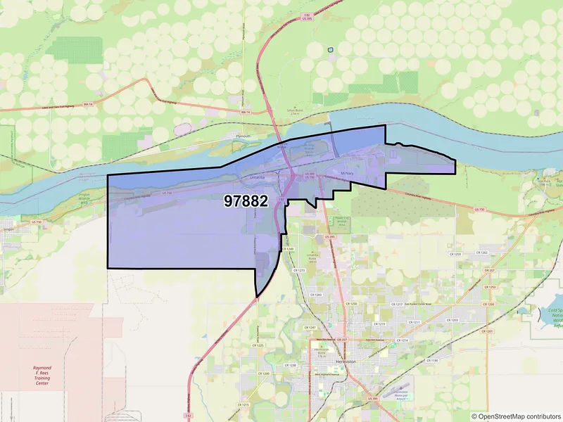 Map of Umatilla, Oregon and ZIP codes