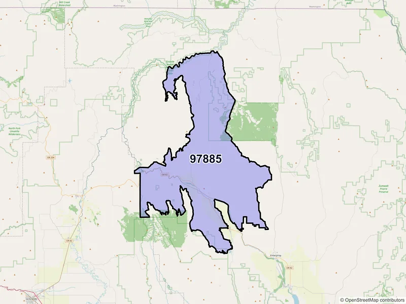 Map of Wallowa, Oregon and ZIP codes