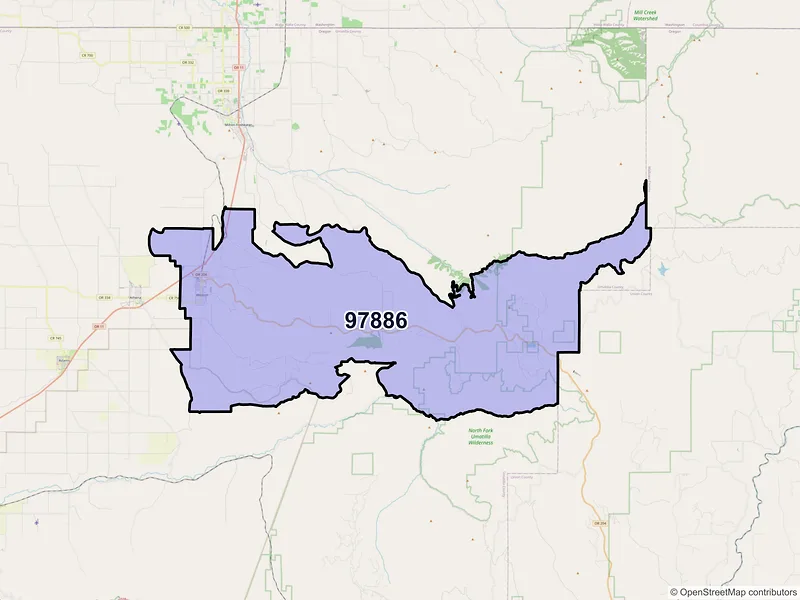Map of Weston, Oregon and ZIP codes