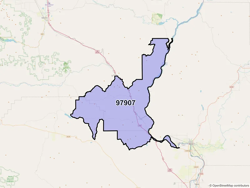Map of Huntington, Oregon and ZIP codes