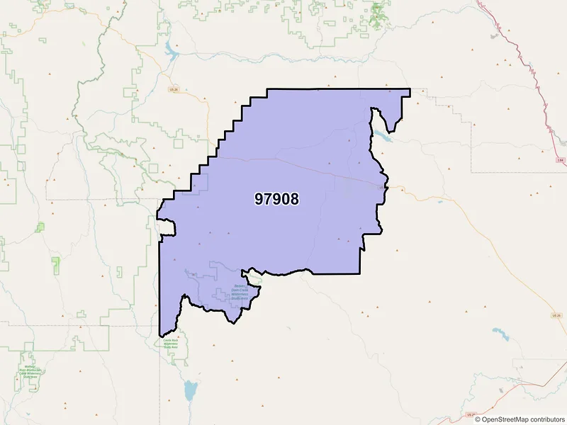 Map of Ironside, Oregon and ZIP codes