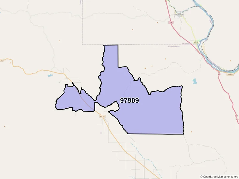Map of Jamieson, Oregon and ZIP codes
