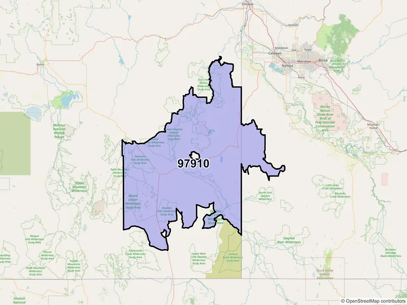 Map of Jordan Valley, Oregon and ZIP codes