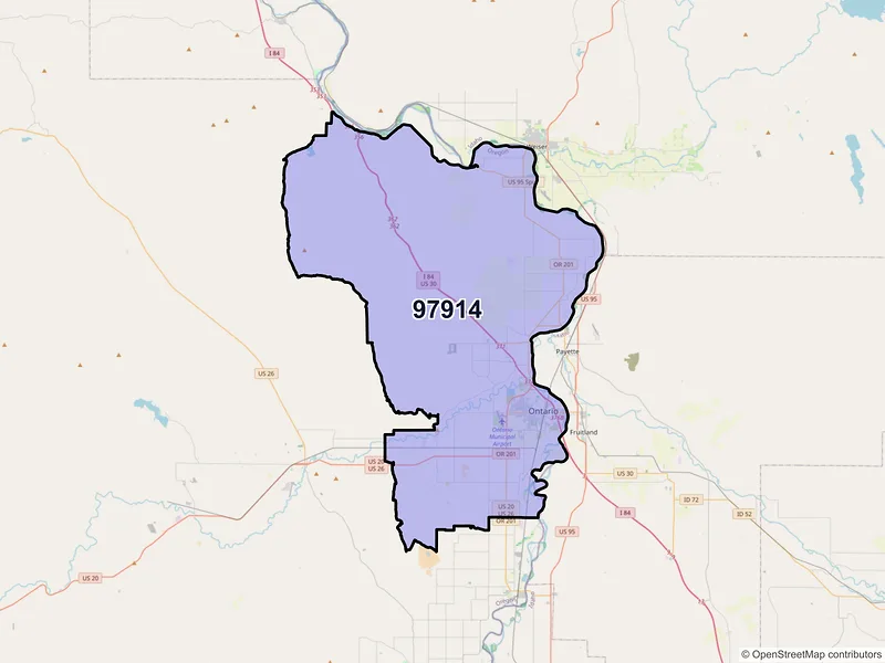 Map of Ontario, Oregon and ZIP codes