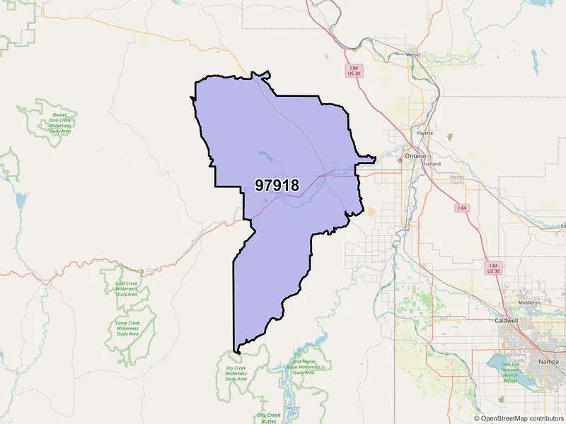 Map of Vale, Oregon and ZIP codes