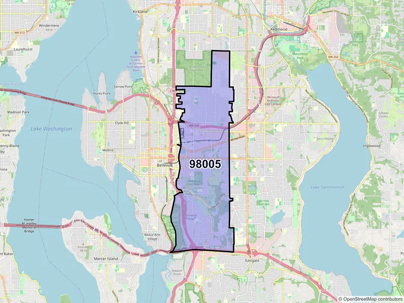 Map of ZIP Code 98005 — Bellevue, WA