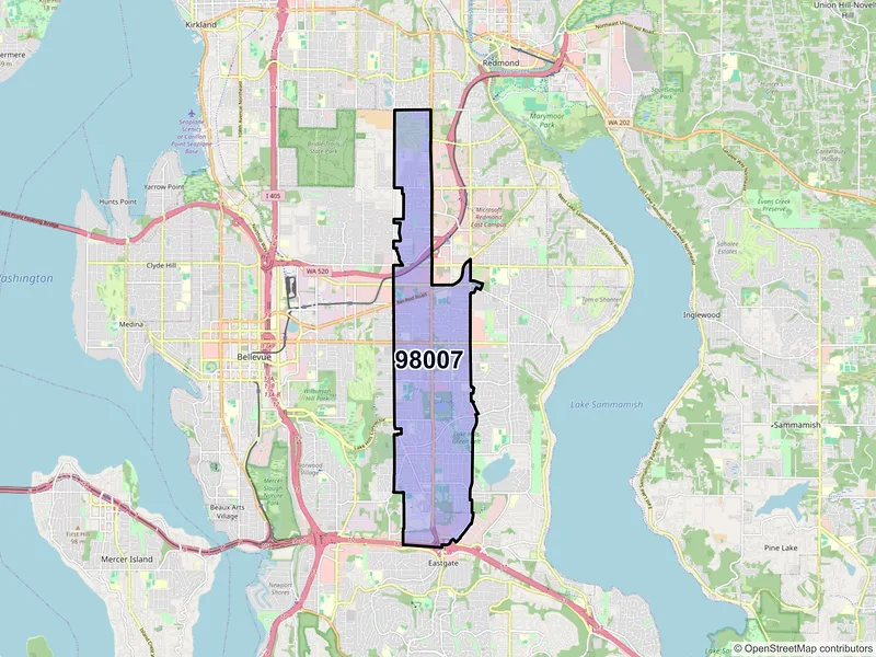 Map of ZIP Code 98007 — Bellevue, WA