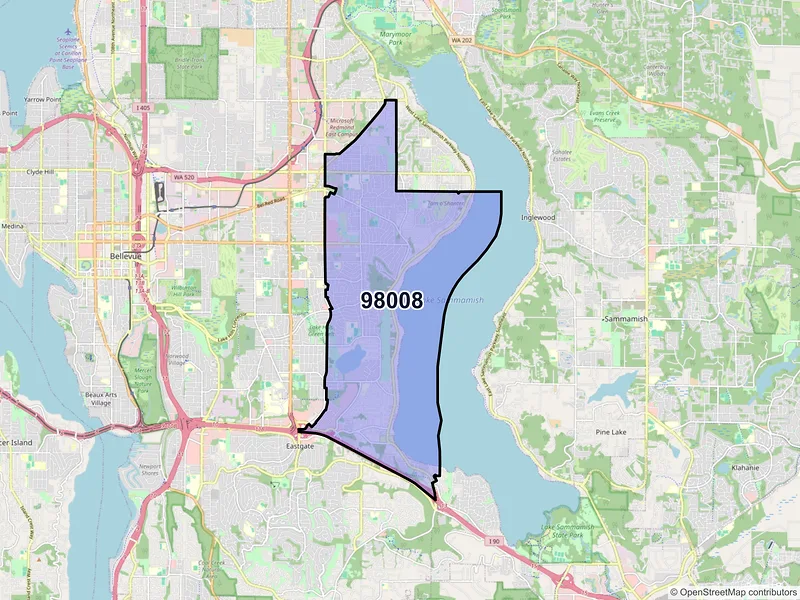 Map of ZIP Code 98008 — Bellevue, WA