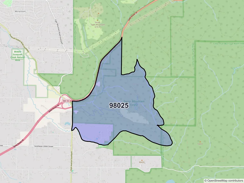 Map of Hobart, Washington and ZIP codes