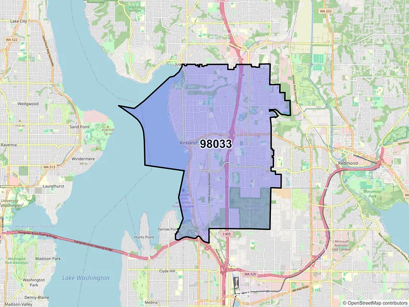 Map of ZIP Code 98033 — Kirkland, WA