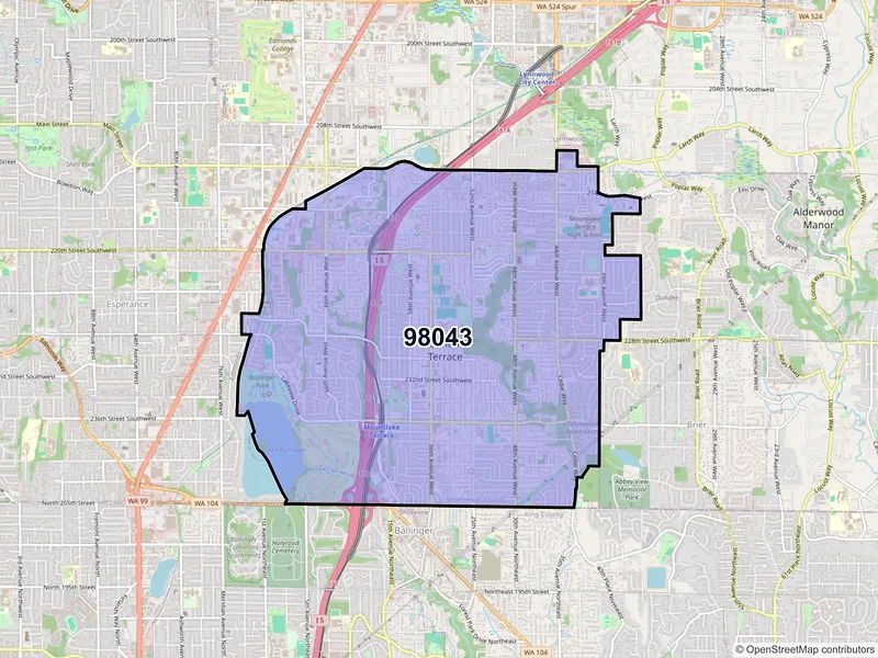 Map of Mountlake Terrace, Washington and ZIP codes