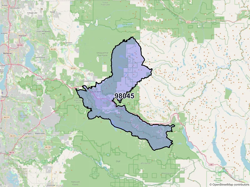 Map of North Bend, Washington and ZIP codes