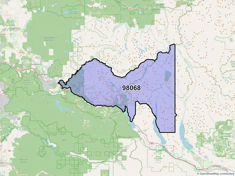 Map of Snoqualmie Pass, Washington and ZIP codes