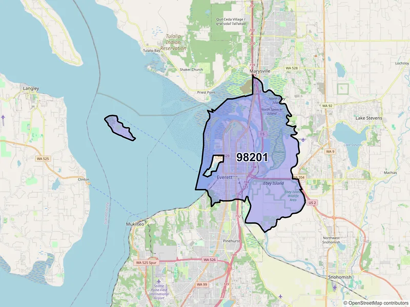 Map of ZIP Code 98201 — Everett, WA