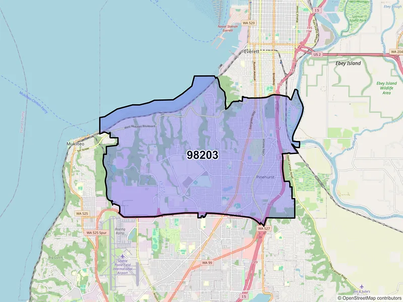 Map of ZIP Code 98203 — Everett, WA