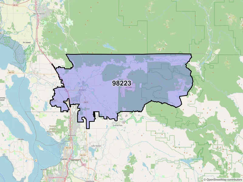 Map of Arlington, Washington and ZIP codes