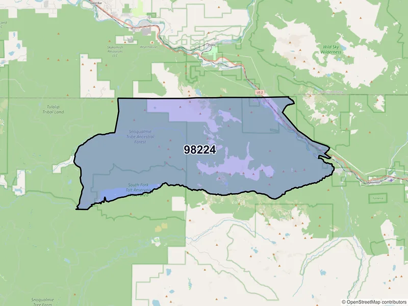 Map of Baring, Washington and ZIP codes