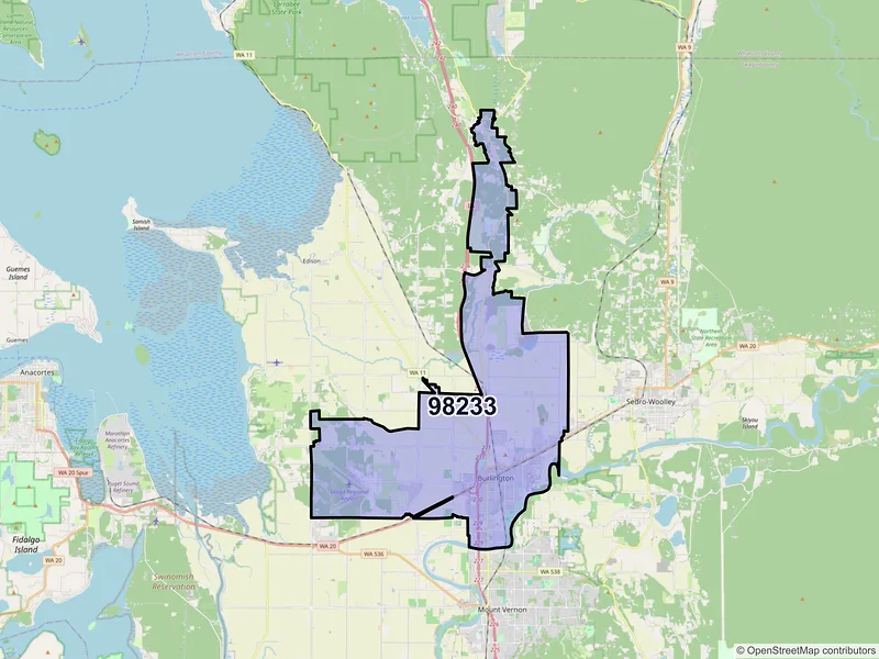 Map of ZIP Code 98233 — Burlington, WA