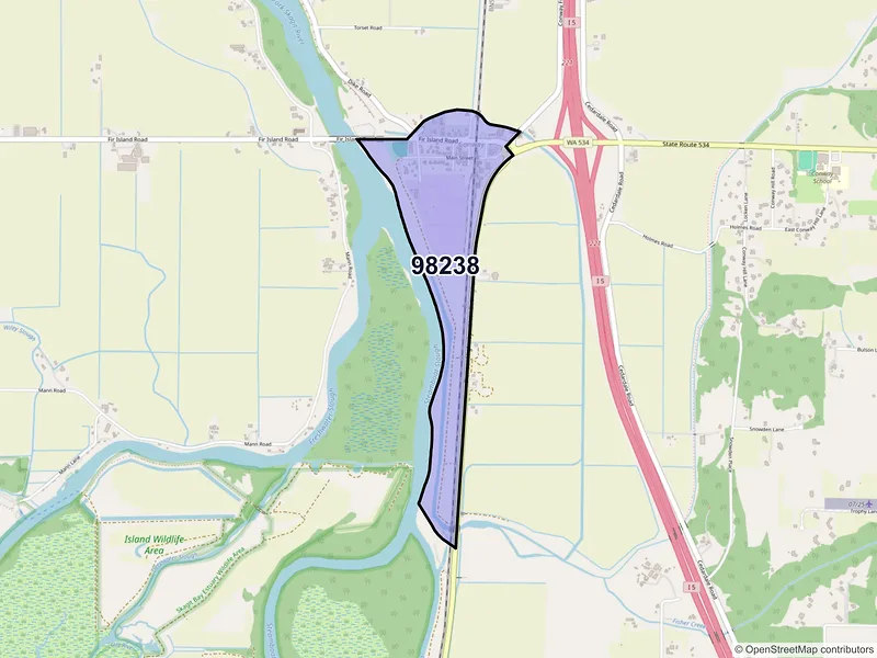 Map of Conway, Washington and ZIP codes