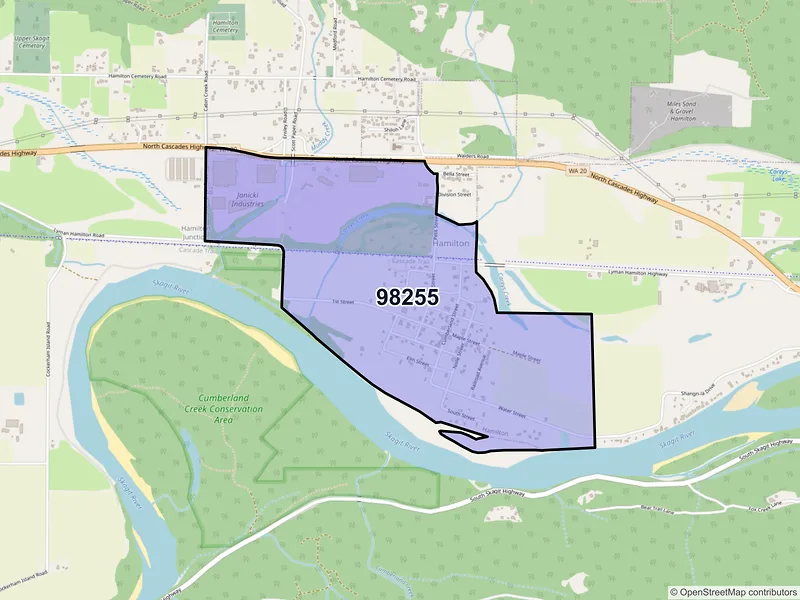Map of Hamilton, Washington and ZIP codes