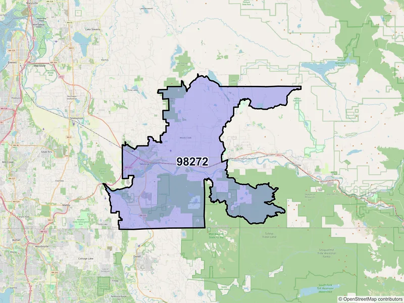 Map of Monroe, Washington and ZIP codes