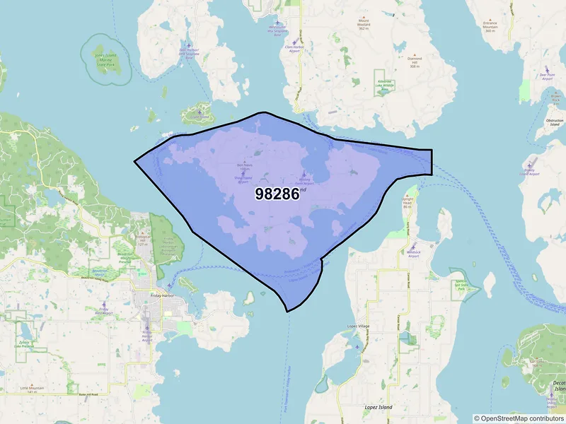 Map of Shaw Island, Washington and ZIP codes