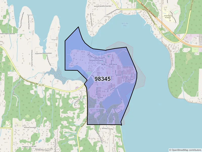 Map of Keyport, Washington and ZIP codes