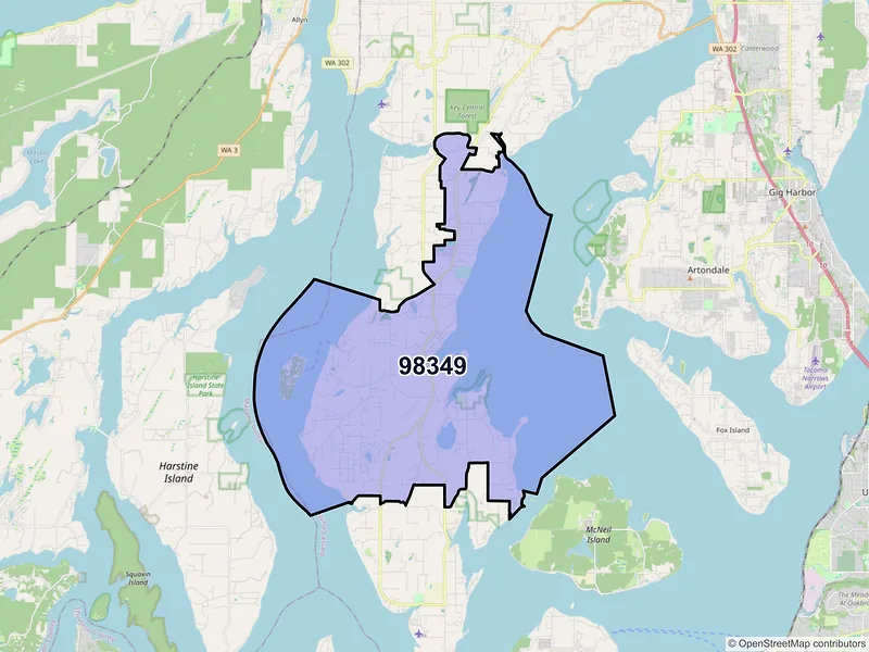 Map of ZIP Code 98349 — Lakebay, WA