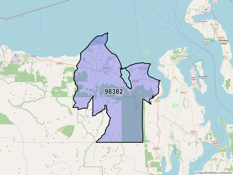 Map of Sequim, Washington and ZIP codes