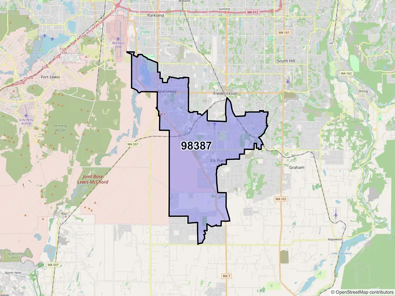 Map of ZIP Code 98387 — Spanaway, WA