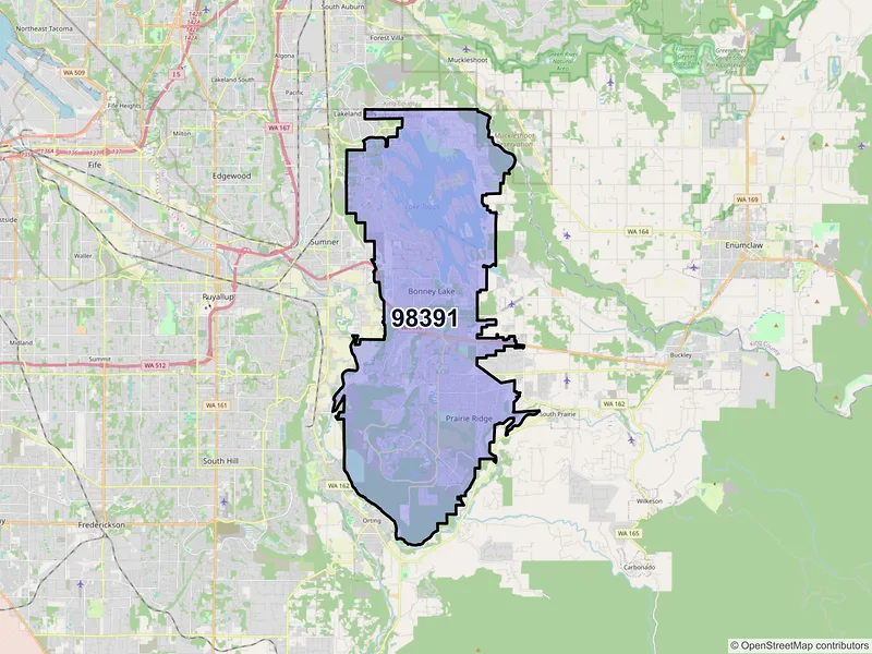 Map of ZIP Code 98391 — Bonney Lake, WA