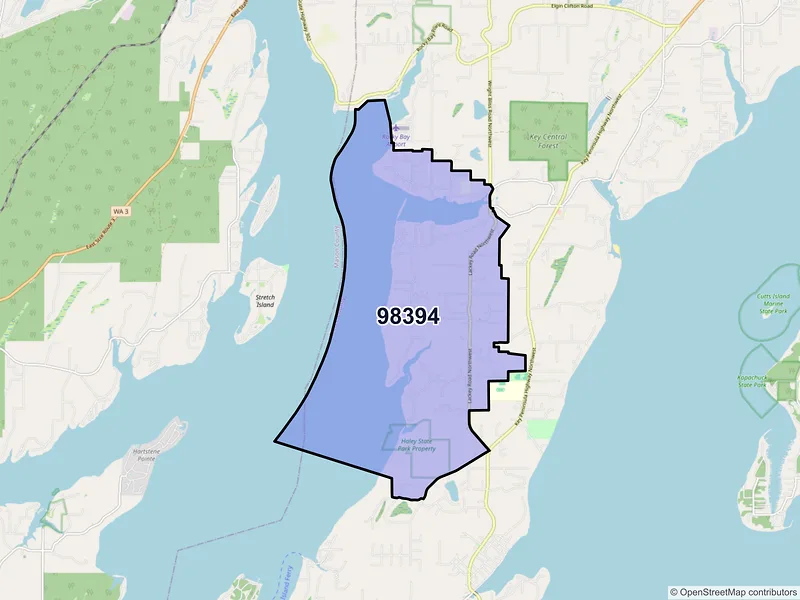 Map of Vaughn, Washington and ZIP codes