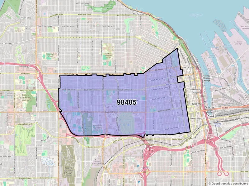 Map of ZIP Code 98405 — Tacoma, WA