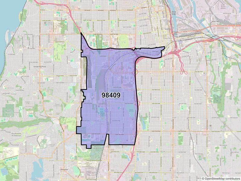 Map of ZIP Code 98409 — Tacoma, WA