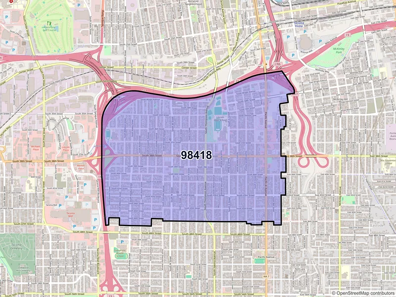 Map of ZIP Code 98418 — Tacoma, WA