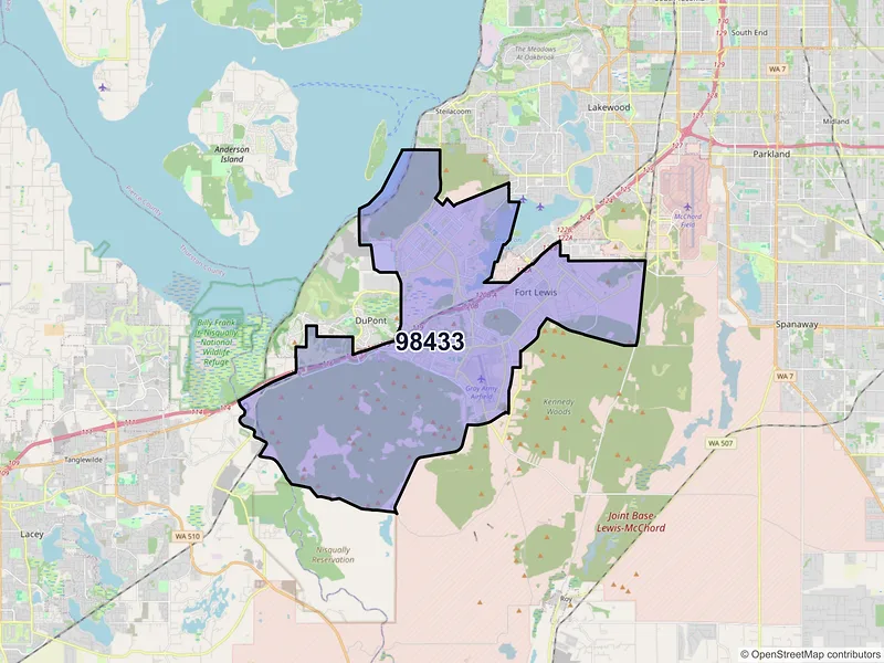 Map of ZIP Code 98433 — Tacoma, WA