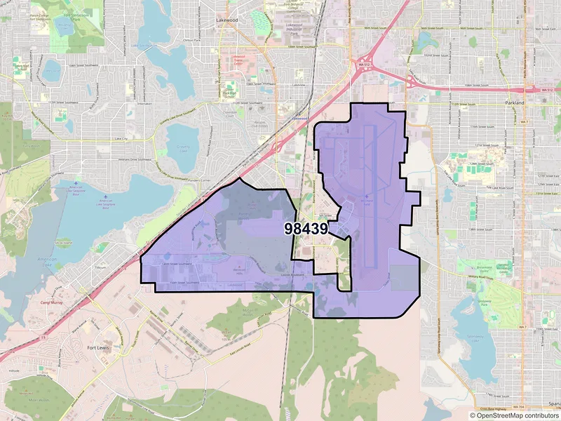 Map of ZIP Code 98439 — Lakewood, WA