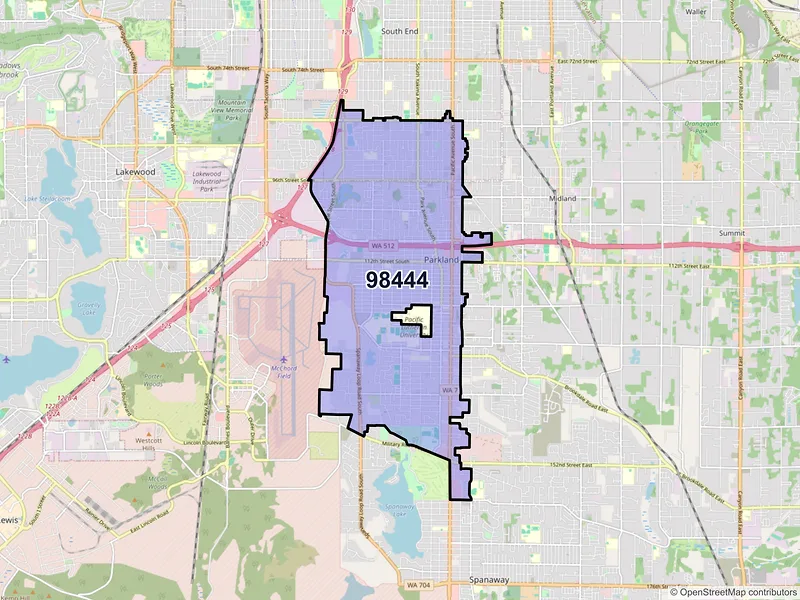 Map of ZIP Code 98444 — Tacoma, WA