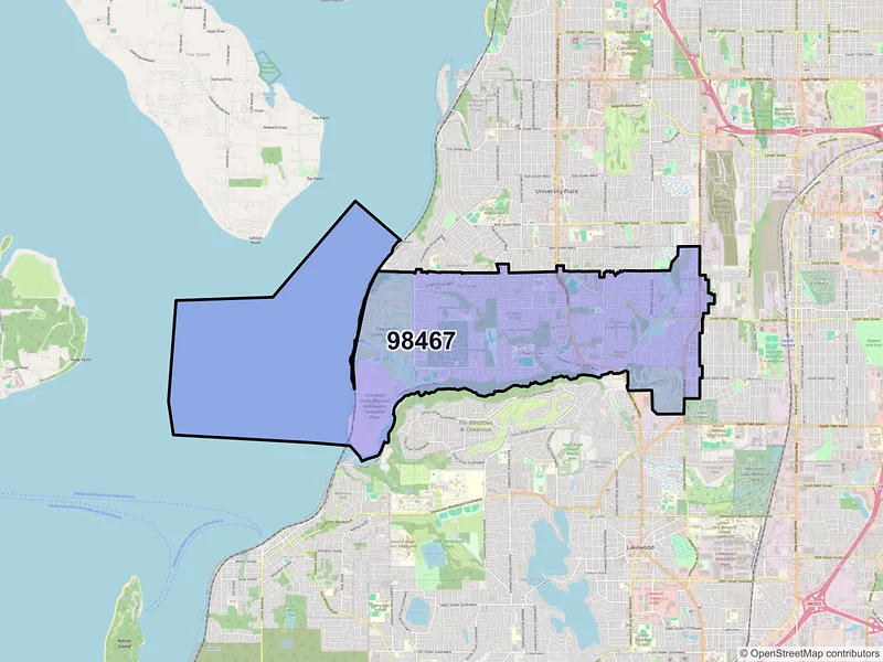 Map of ZIP Code 98467 — University Place, WA