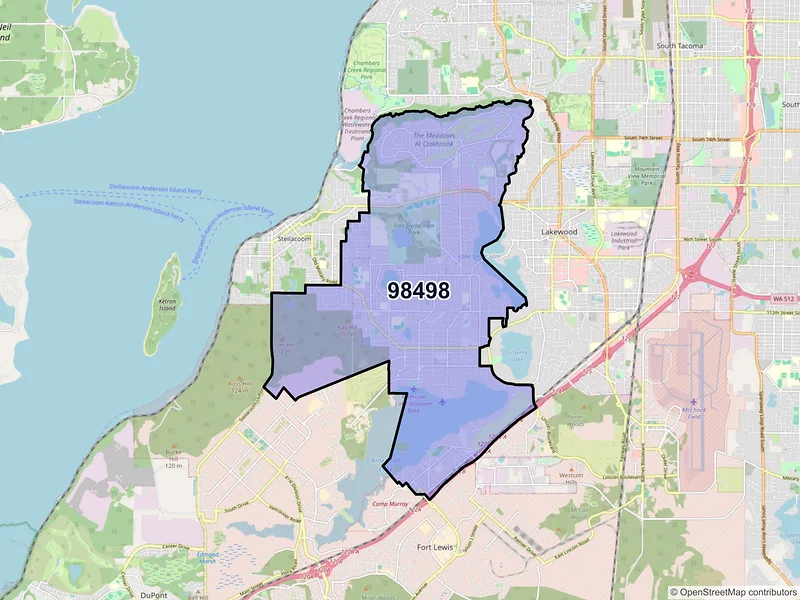 Map of ZIP Code 98498 — Lakewood, WA
