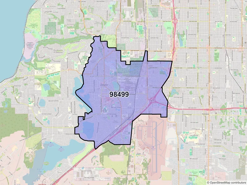 Map of ZIP Code 98499 — Lakewood, WA