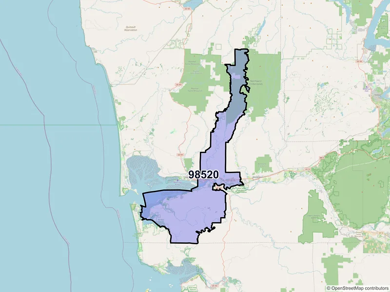 Map of ZIP Code 98520 — Aberdeen, WA